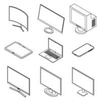 Monitor icons set vector outline