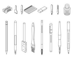 Calligraphy tools icons set vector outline
