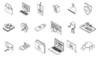 Malware icons set vector outline