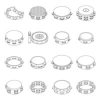 Tambourine icons set vector outline