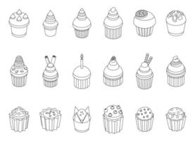 Muffin icons set vector outline