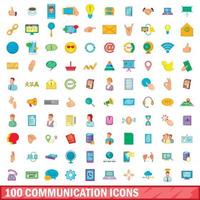 100 iconos de comunicación, estilo de dibujos animados vector