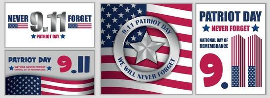 Patriot Day September 11 banner set, flat style