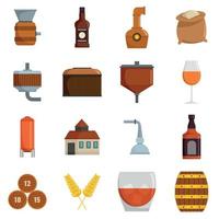 Whisky bottle glass icons set vector isolated