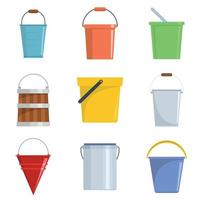 Bucket types container icons set vector isolated