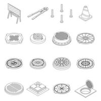 Manhole icons set vector outline