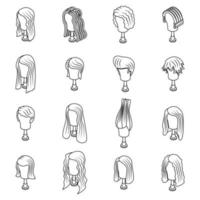 Wig icons set vector outline