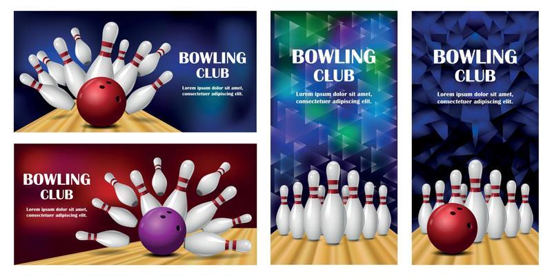 Bowling kegling banner concept set, realistic style