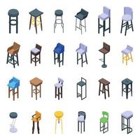 Bar stool icons set isometric vector. Chair club