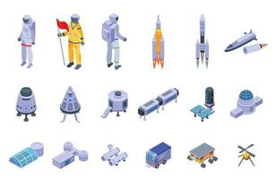 Mars colonization icons set isometric vector. Astronaut space vector