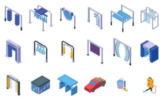 Automated car wash icons set isometric vector. Car auto vector