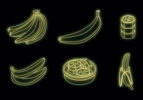 Banana icons set vector neon