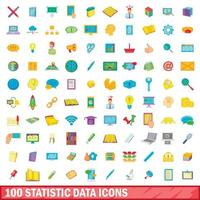 100 datos estadísticos, conjunto de iconos de estilo de dibujos animados vector