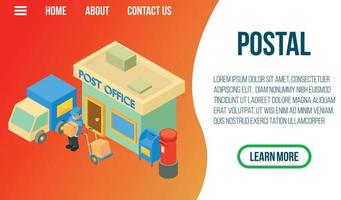 Postal concept banner, isometric style vector