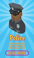 Police concept banner, comics isometric style vector