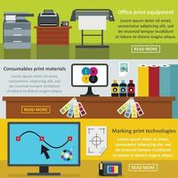 Printing process banner horizontal set, flat style vector