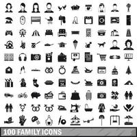 100 family icons set in simple style vector