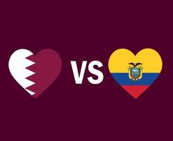 diseño de símbolo de corazón de bandera de qatar y ecuador vector final de fútbol de asia y américa latina ilustración de equipos de fútbol de países de asia y américa latina