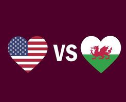 diseño de símbolo de corazón de bandera de estados unidos y gales vector final de fútbol de europa y américa del norte ilustración de equipos de fútbol de países europeos y norteamericanos