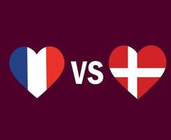 diseño de símbolo de corazón de bandera de francia y danesa vector de final de fútbol de europa ilustración de equipos de fútbol de países europeos