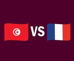 diseño de símbolo de cinta de bandera de túnez y francia vector final de fútbol de áfrica y europa ilustración de equipos de fútbol de países africanos y europeos