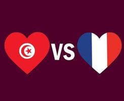diseño de símbolo de corazón de bandera de túnez y francia vector final de fútbol de áfrica y europa ilustración de equipos de fútbol de países africanos y europeos