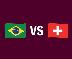 diseño de símbolo de cinta de bandera de brasil y suiza vector final de fútbol de europa y américa latina ilustración de equipos de fútbol de países europeos y latinoamericanos