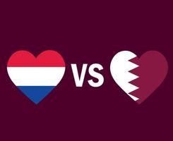 diseño de símbolo de corazón de bandera de países bajos y qatar vector final de fútbol de asia y europa ilustración de equipos de fútbol de países asiáticos y europeos