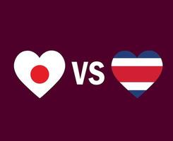 diseño de símbolo de corazón de bandera de japón y costa rica vector final de fútbol de américa del norte y asia ilustración de equipos de fútbol de países de américa del norte y asia