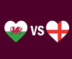 diseño de símbolo de corazón de bandera de gales e inglaterra vector final de fútbol de europa ilustración de equipos de fútbol de países europeos