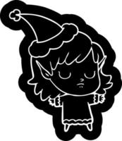 cartoon icon of a elf girl wearing santa hat