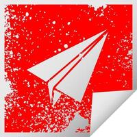 distressed square peeling sticker symbol paper plane vector