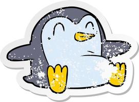 distressed sticker of a cartoon penguin vector