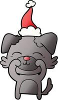 gradient cartoon of a dog wearing santa hat vector