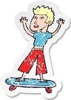 retro distressed sticker of a cartoon skater boy vector