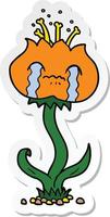 sticker of a cartoon flower crying vector