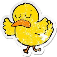 distressed sticker of a cartoon duck vector