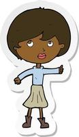 sticker of a cartoon woman asking question vector