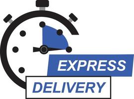 Express delivery icon. Fast, express and urgent delivery, services, stopwatch sign. Timer and express delivery inscription. Fast delivery logo design. Vector illustration