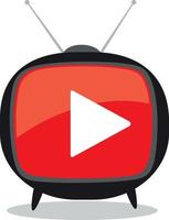 Flat screen tv vector illustration. Live stream icon with play button. Television box for news and show translation. TV with antenna. Flat vector logo.