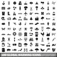 100 iconos de calentamiento global establecidos en estilo simple vector