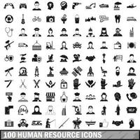 100 human resources icons set in simple style vector