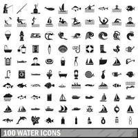 100 water icons set in simple style vector