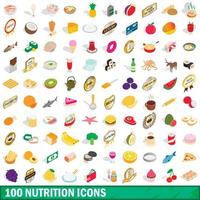 100 nutrition icons set, isometric 3d style vector