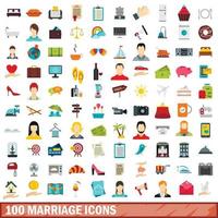 100 iconos de matrimonio, estilo plano vector