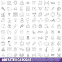 100 iconos de configuración establecidos, estilo de esquema vector