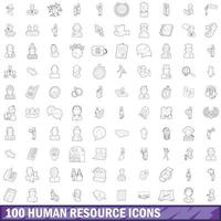 100 iconos de recursos humanos, estilo de esquema vector