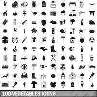 100 iconos de verduras, estilo simple vector