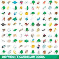 100 conjunto de iconos de santuario de vida silvestre, estilo isométrico