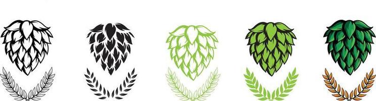 iconos o logotipos gráficos visuales vectoriales de lúpulo, ideales para cerveza, cerveza negra, etiquetas amargas y envases. vector
